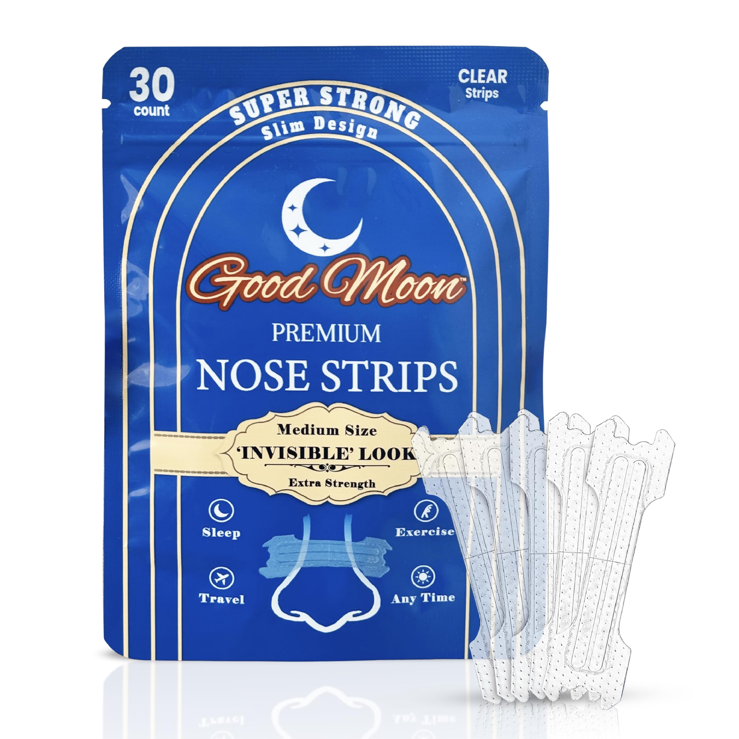 Premium Invisible Nose Strips – Extra Strength - Stop Snoring, Breathe Better, Fall Asleep, Running, Gym, Congestion, Pollen Allergies – Small/Medium
