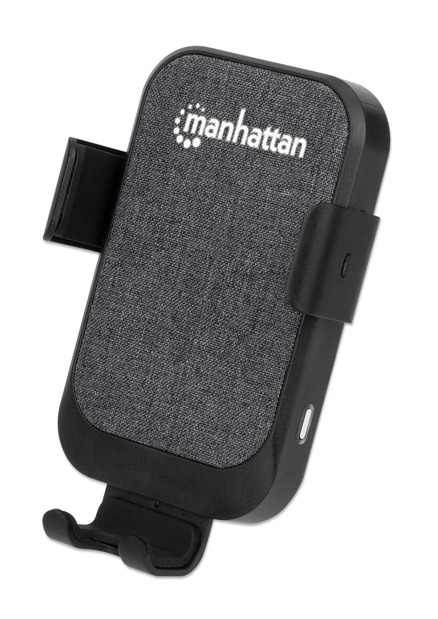 Manhattan Supporto di ricarica wireless per auto/auto, ricarica wireless da 10 W, certificato QI, clip per bocchetta dell'aria e opzioni di installazione a ventosa, 1 porta USB-A femmina, ricarica 2,1