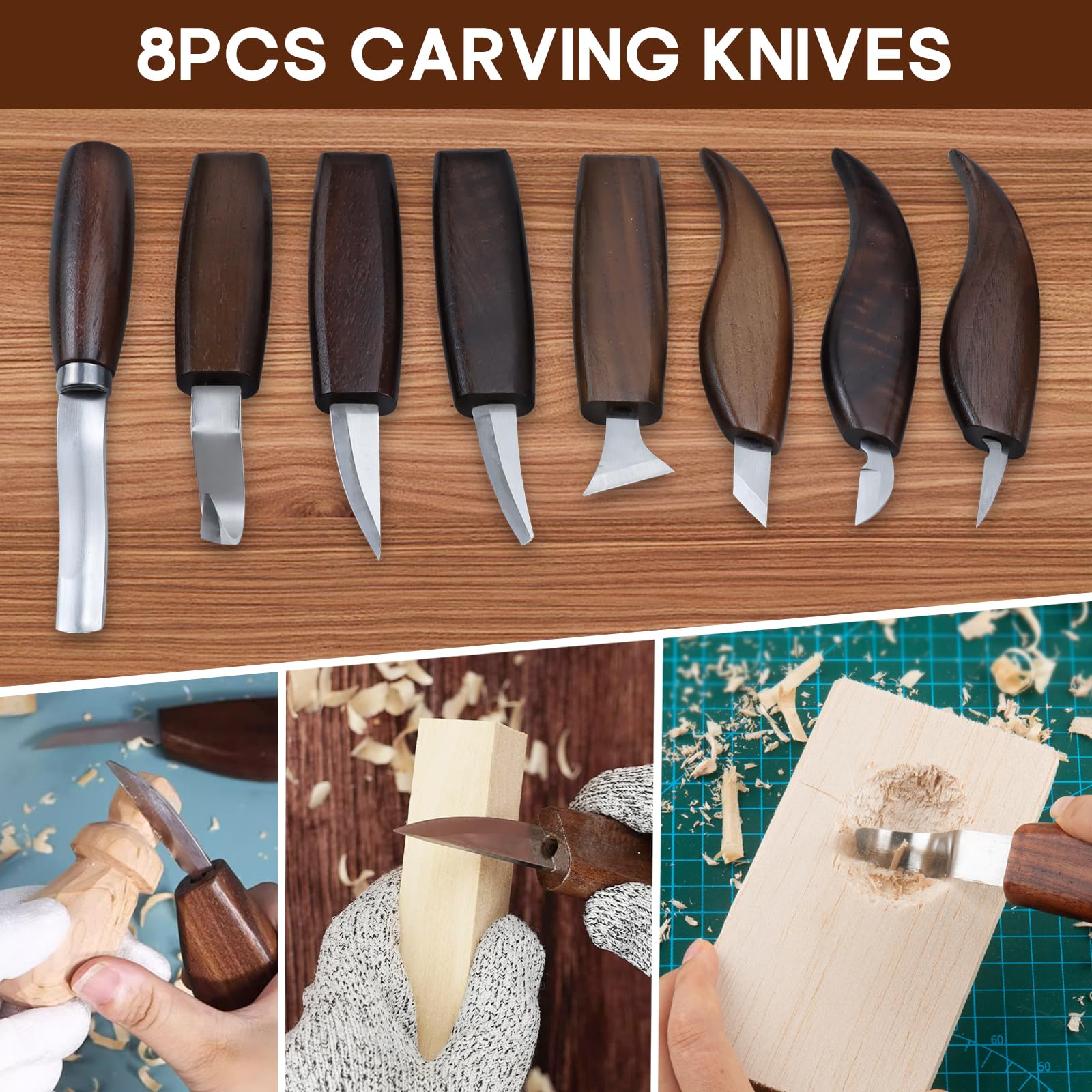 Qingning Kit de Sculpture sur Bois-17pcs, Kit D'outils de Sculpture sur Bois avec Étui en Cuir, Set de Couteaux de Sculpture sur Bois,DIY Kit de Couteaux pour Sculpter pour Débutants et Professionnel