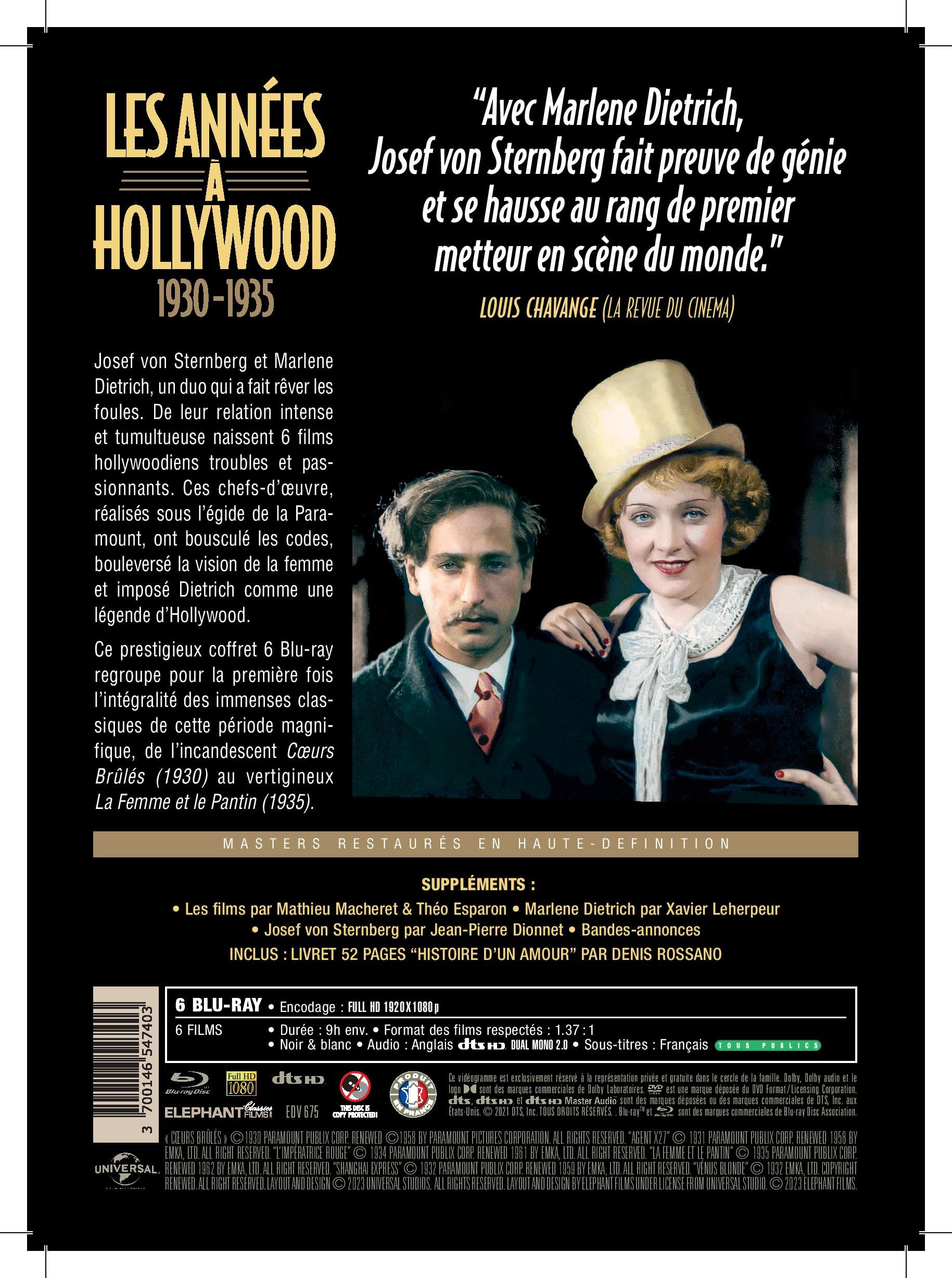Marlene Dietrich - Josef von Sternberg - Les années à Hollywood 1930 à 1935 - Coffret 6 films
