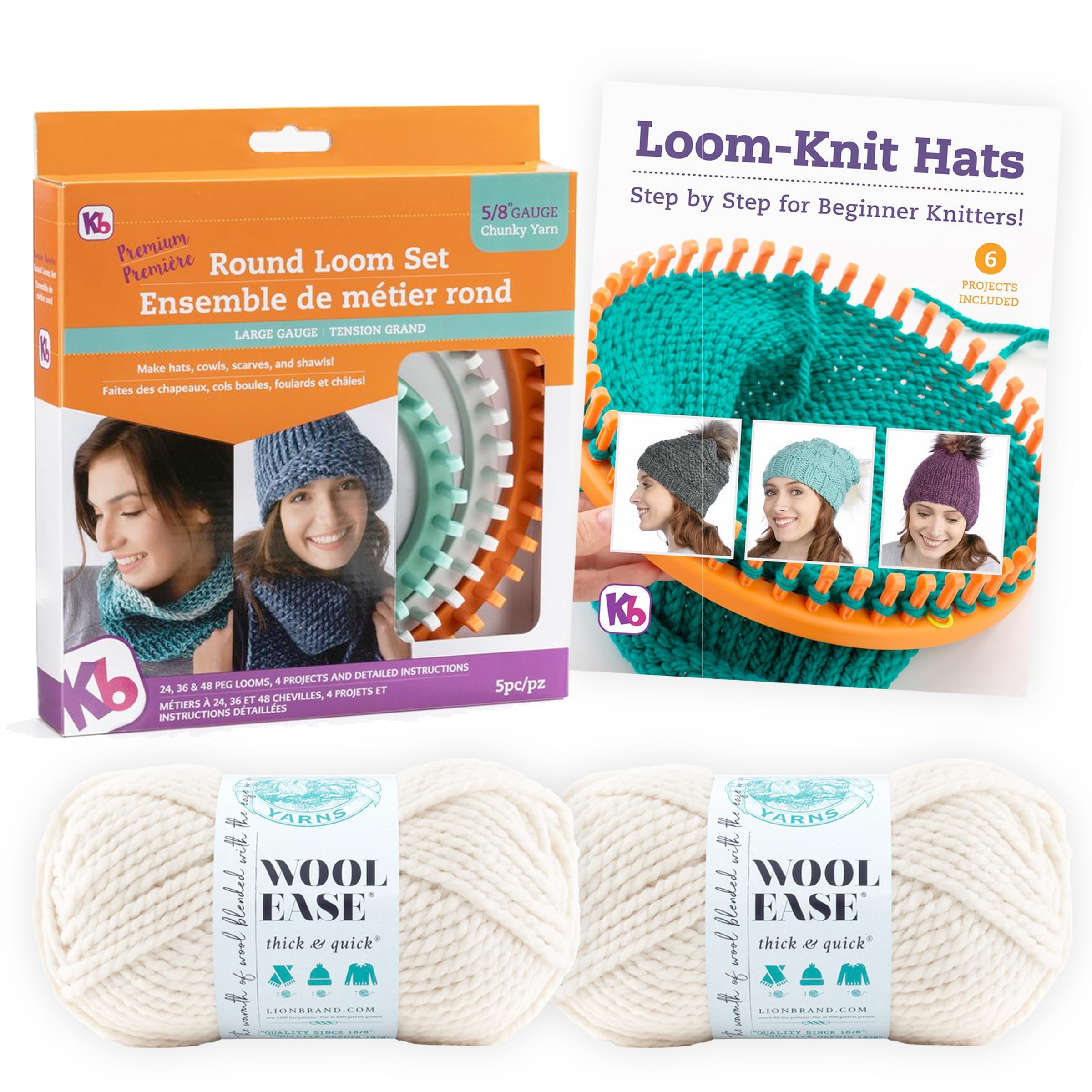 Authentic Knitting Board 'Premium' Round Knitting Looms Set (Chunky Round Loom Set with Yarn - Fisherman Color)