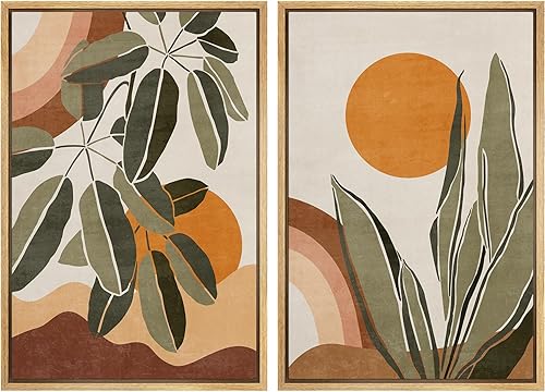 Miniatura 89 de IDEA4WALL Lienzo enmarcado para pared, juego de arte Bauhaus dorado de mediados de siglo, patrón de cuadrícula moderna, ilustraciones con formas