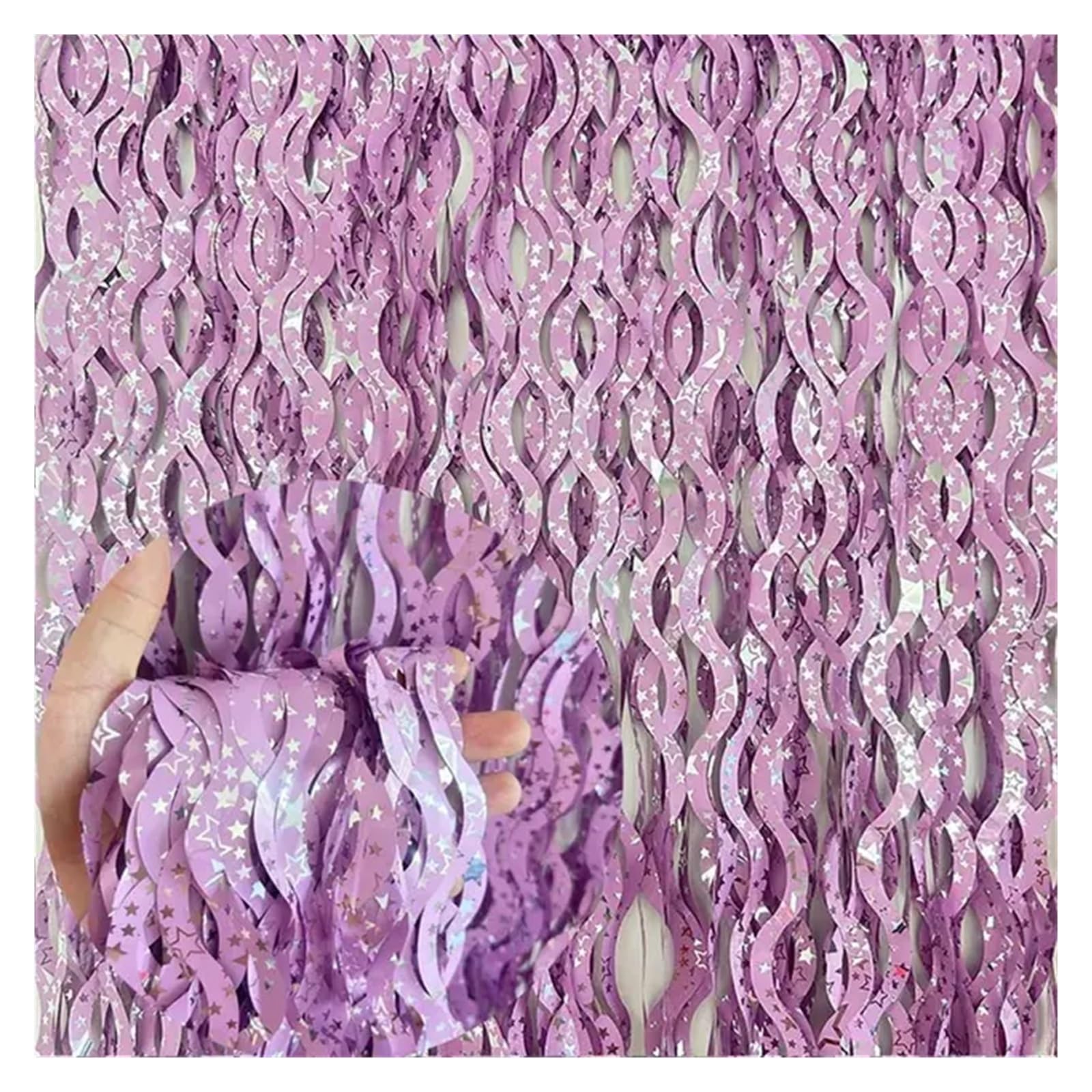 Rideau Métallique Tinsel Lot de 5 Rideaux à Franges ondulés en Feuille de guirlandes 1 x 2 m, Rideau de Fond Mural Scintillant for décoration de Mariage, d'anniversaire, de Noël(Purple)