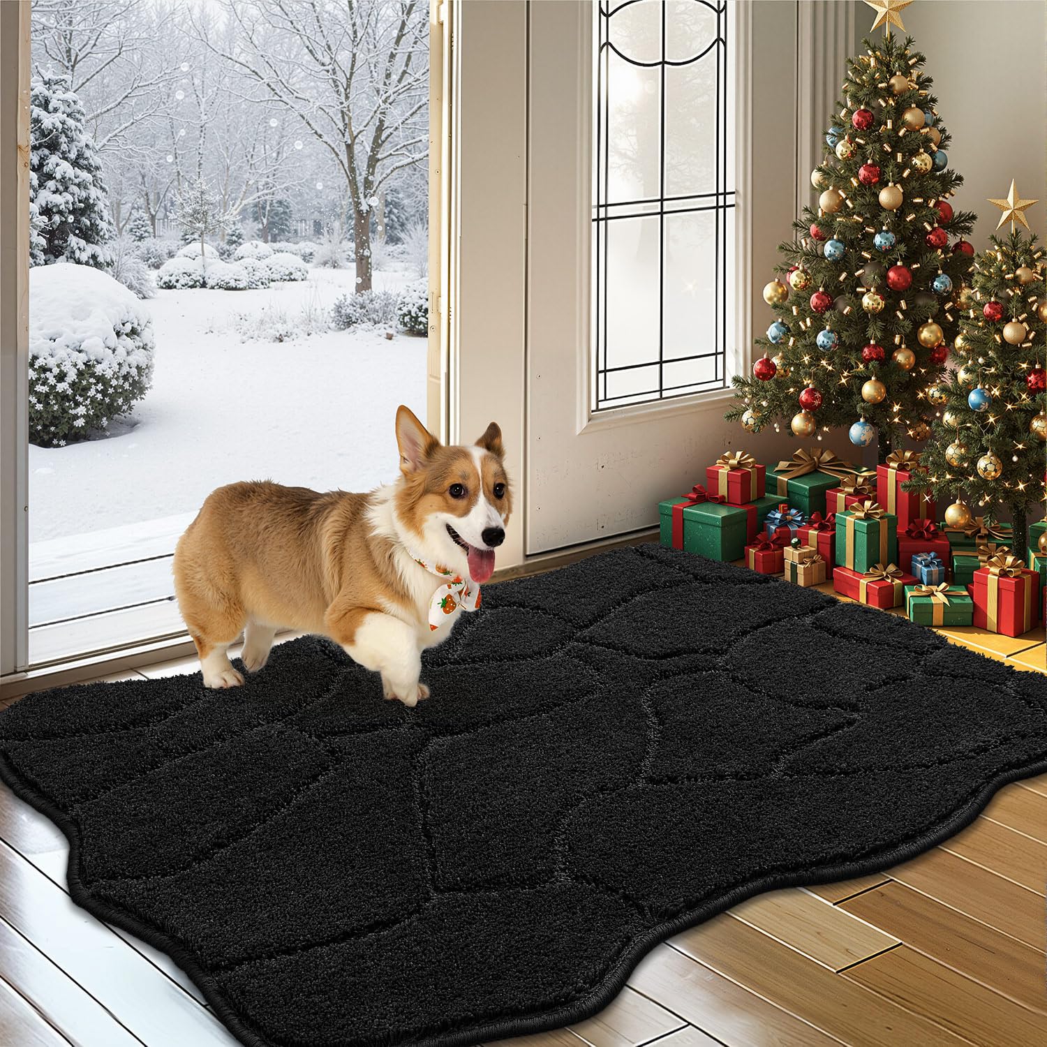 BSICPRO Dog Mat for Muddy Paws, 24x36 Low Profile Absorbent Dirt Trapper Door Mat, Non-Slip Washable Mud Mat for Dogs, Polyester Pet Rug Mat for Front