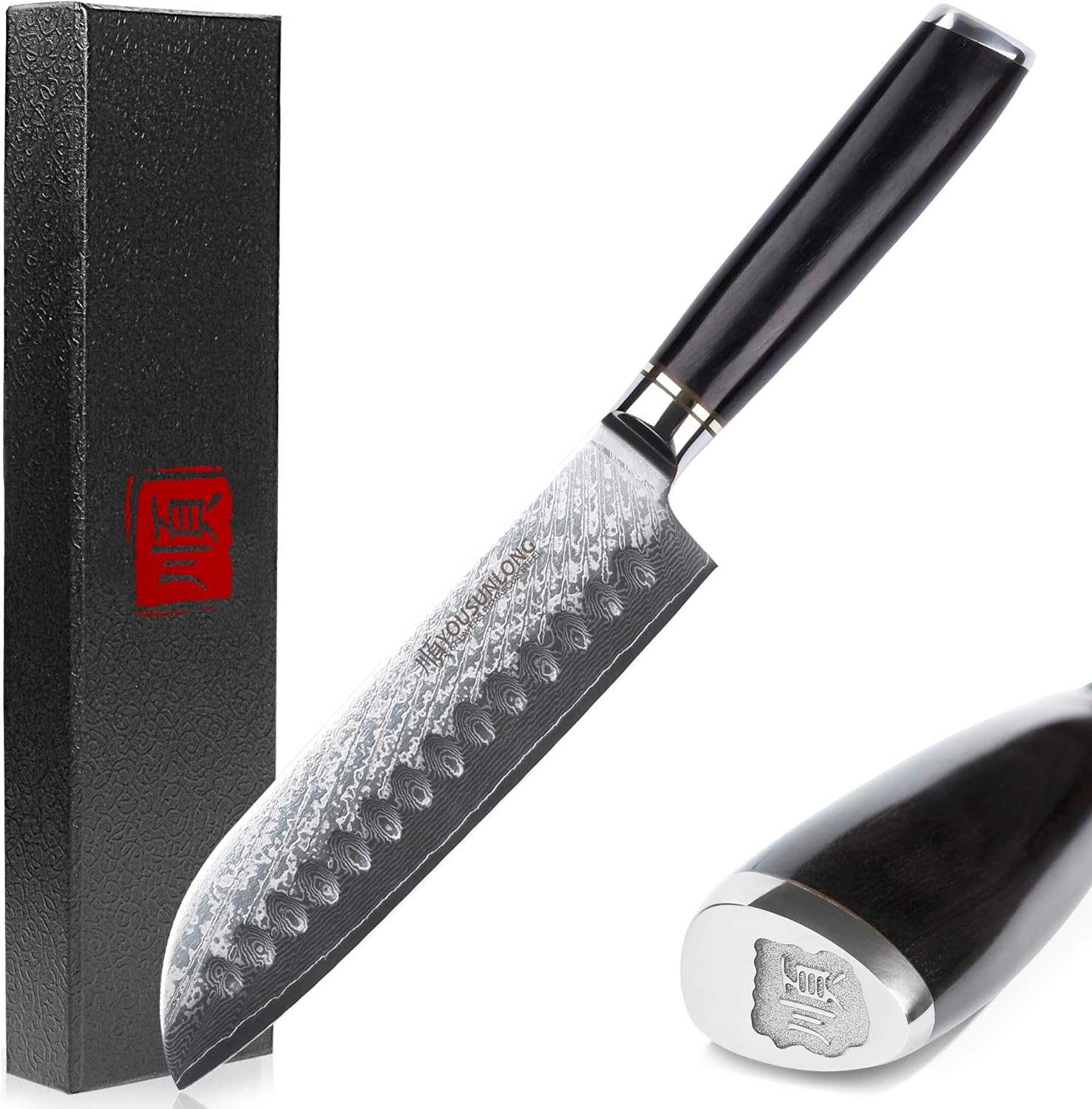 SUNLONG Damascus Chef's knives 254mm Gyuto Japanese Damascus Steel Natural Leadwood Handle with Flannel Knife Bag - Kitchen knives