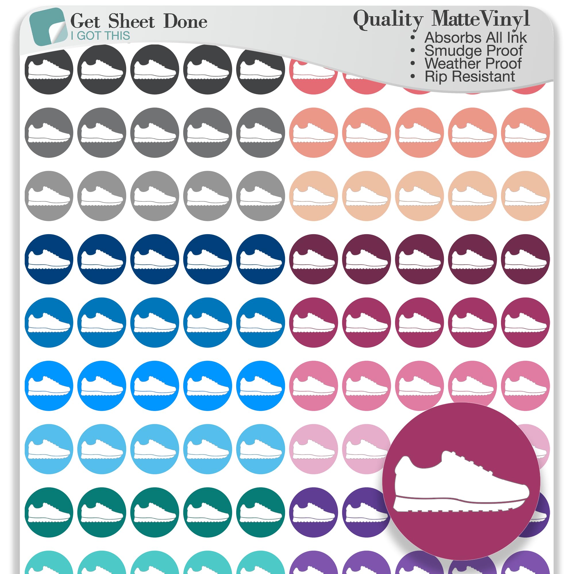 Run Walk Planner Stickers / 110 Vinyl Dot Stickers (1/3”) / Exercise Health Fitness Self Care Workout/Essential Productivity Life/Bujo Bullet