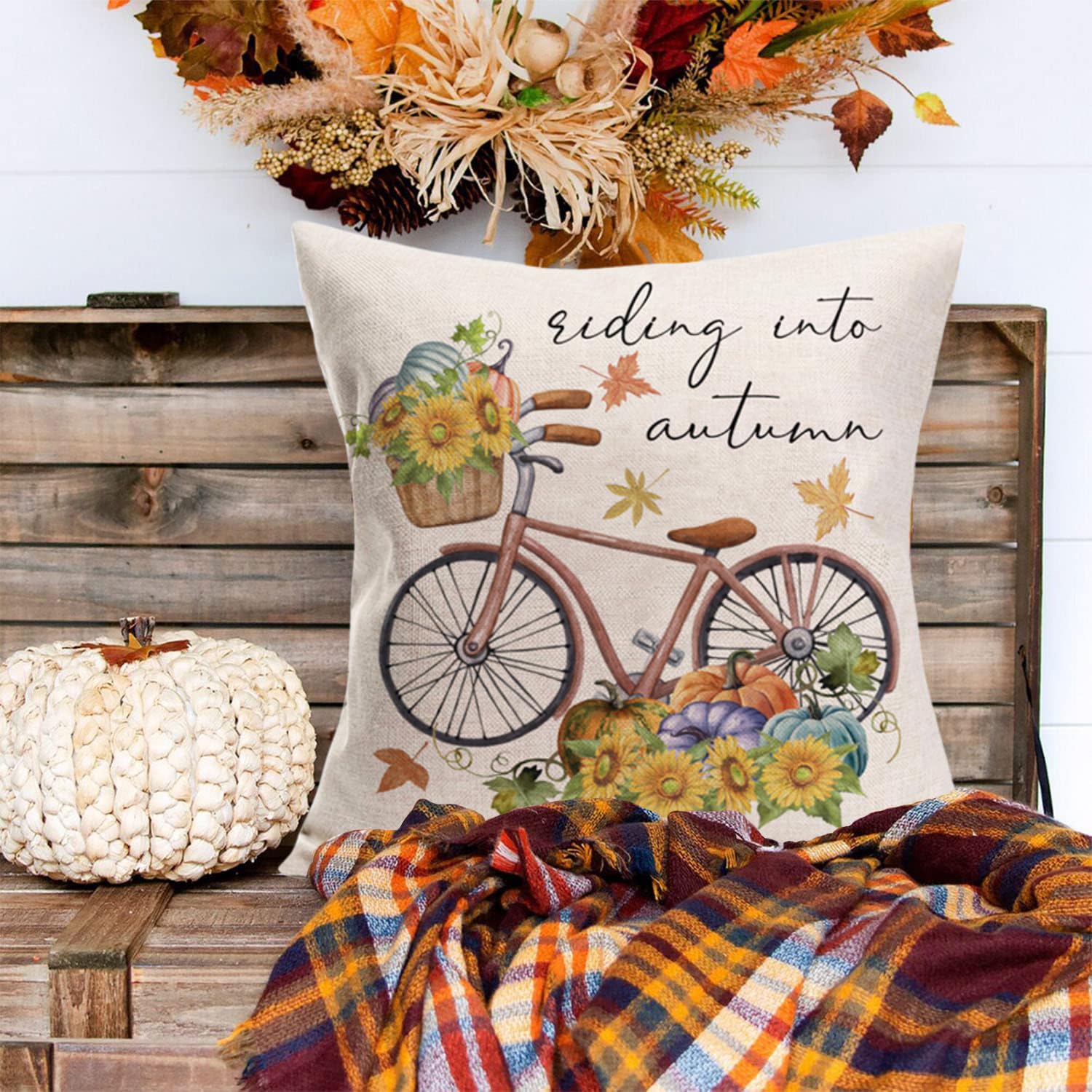 AACORS Set 4 Federe Per Cuscini Autunnali 45x45 Cm Con Zucche E Scritte Home Sweet Home - AA275-18