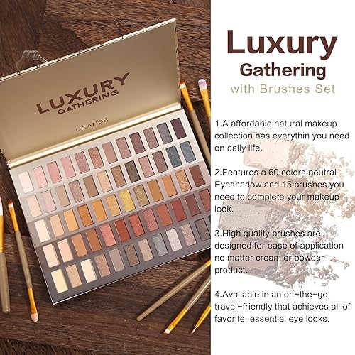 Miniatura 3 de UCANBE Luxury Gathering - Paleta de maquillaje de sombra de ojos neutra, brillo mate mate con purpurina sutil, sombra de ojos sutiles, desnudos de