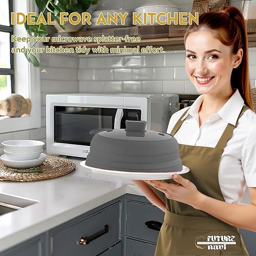Miniatura 5 de Cubierta plegable para salpicaduras de microondas, tapa de microondas plegable de silicona de vidrio para alimentos, protector de salpicaduras de