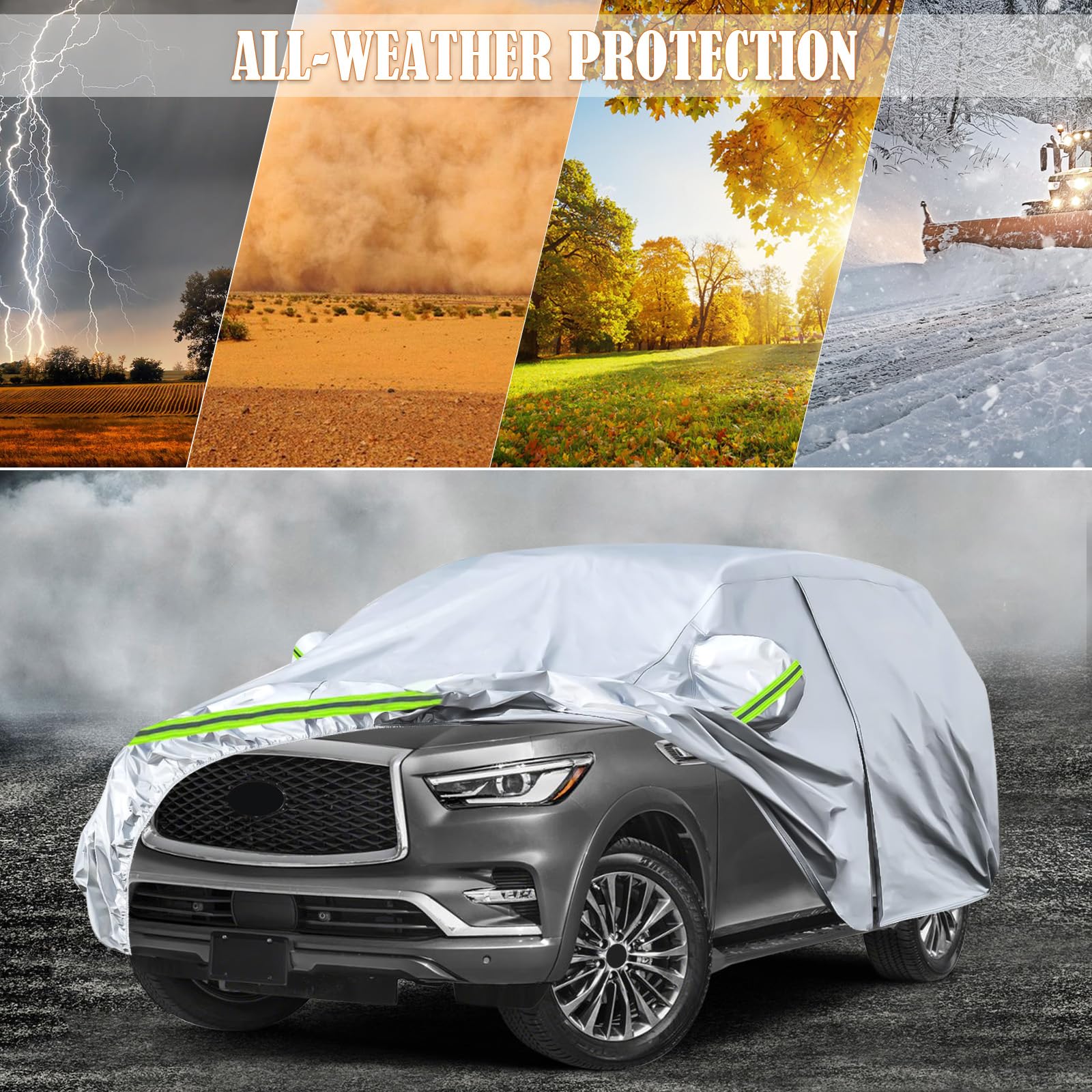 SPORTULI 6-Layer Waterproof Car Cover For 2004-2024 Infiniti QX80 - Silver, All Weather With Zipper Door