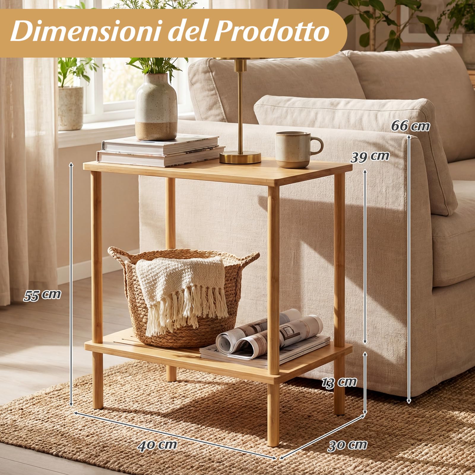 COSTWAY Set di 2 Tavolini da Salotto, Tavolino Laterale Rettangolare in Bambù a 2 Ripiani, Tavolo Basso da Divano e Letto per Soggiorno, Sala d’Attesa e Camera da Letto