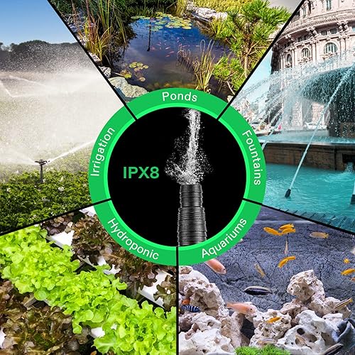 Miniatura 6 de VIVOSUN - Bomba de agua sumergible de 1600 GPH bomba de acuario ultra silenciosa de 100 W con cable de alimentación de 203 pies elevación alta para