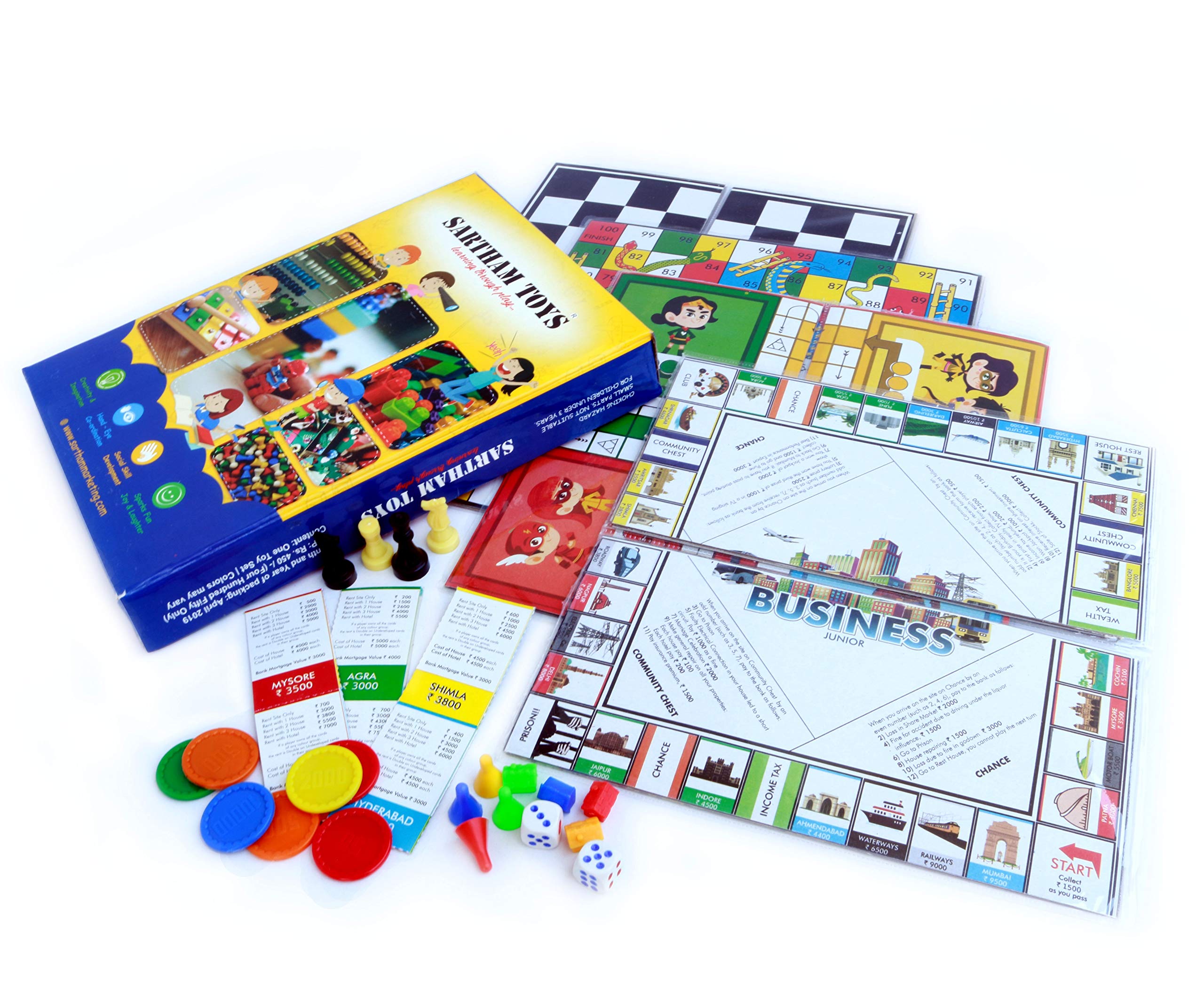 Buy SARTHAM 4 in 1 Board Games for Kids - Ludo, Snake Ladder, Chess and  Business Board Games, Age 5+ Online at desertcartAruba