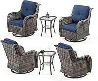 Vista 76 de Juego de 2 sillas de patio giratorias de 360 grados para exteriores y mesa auxiliar a juego – 3 sillas deslizantes de mimbre para patio con cojines