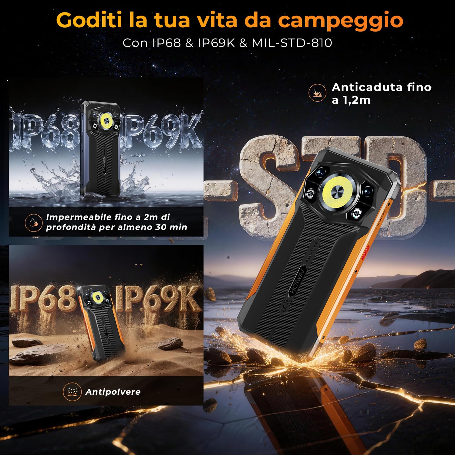 HOTWAV Cyber 17 Rugged Smartphone Android 16 Telefono Indistruttibile | 16GB+128GB/2TB TF/Octa-core Cellulare Robusto, 6200mAh 6.75" HD+ 48MP+16MP, Gemini AI, NFC/Face ID/OTG/GPS/Dual SIM 4G