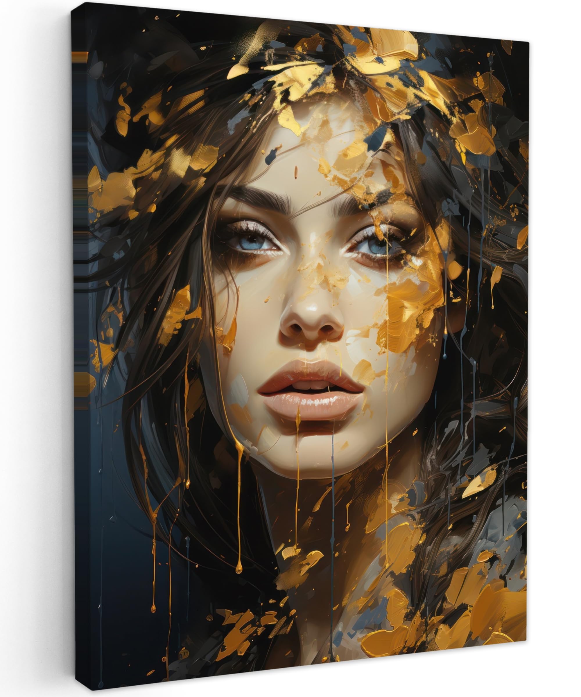 MuchoWow© Leinwand 30x40 cm Deko Schlafzimmer Aesthetic Leinwandbilder Wohnzimmer Gemälde Foto Geschenk Living Room Decoration Frau - Gold - Kunst - Luxus - Porträt