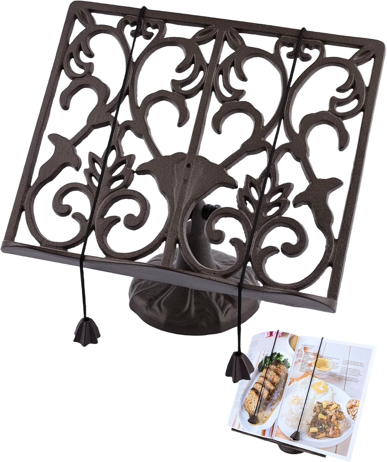 GARADMATE – Soporte para libros de cocina, de hierro fundido resistente, estilo vintage, ajustable, para encimera de cocina, tableta rústica y