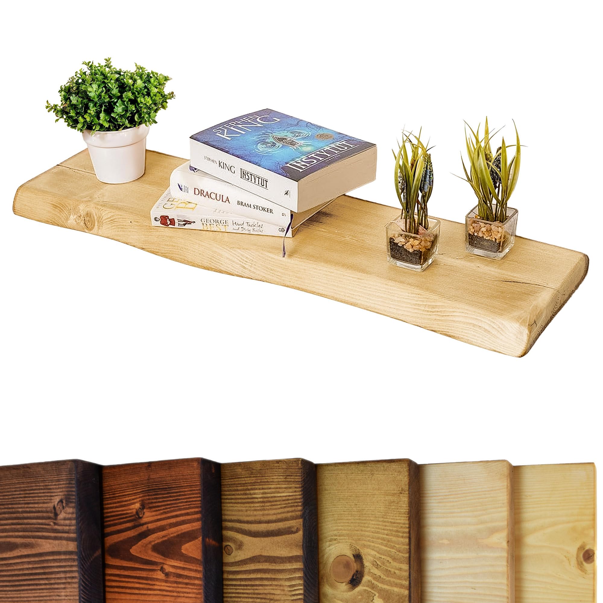 Waney/Live Edge Chunky Rustic Floating Shelf 9x2, Natural Oak, 80cm