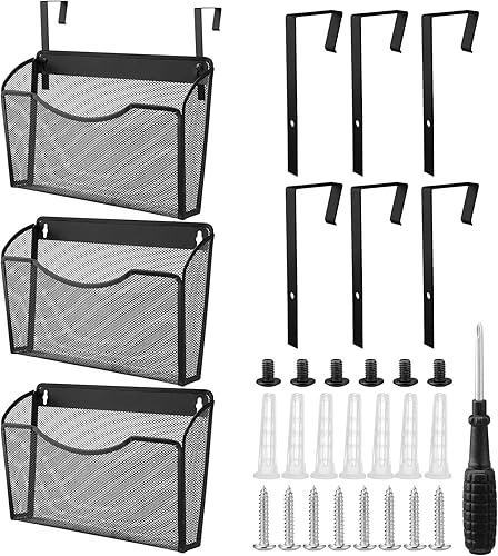 Tenceur 3 carpetas de malla para archivar en la pared, para colgar en la pared, organizador vertical de archivos de 3 bolsillos para oficina, hogar,