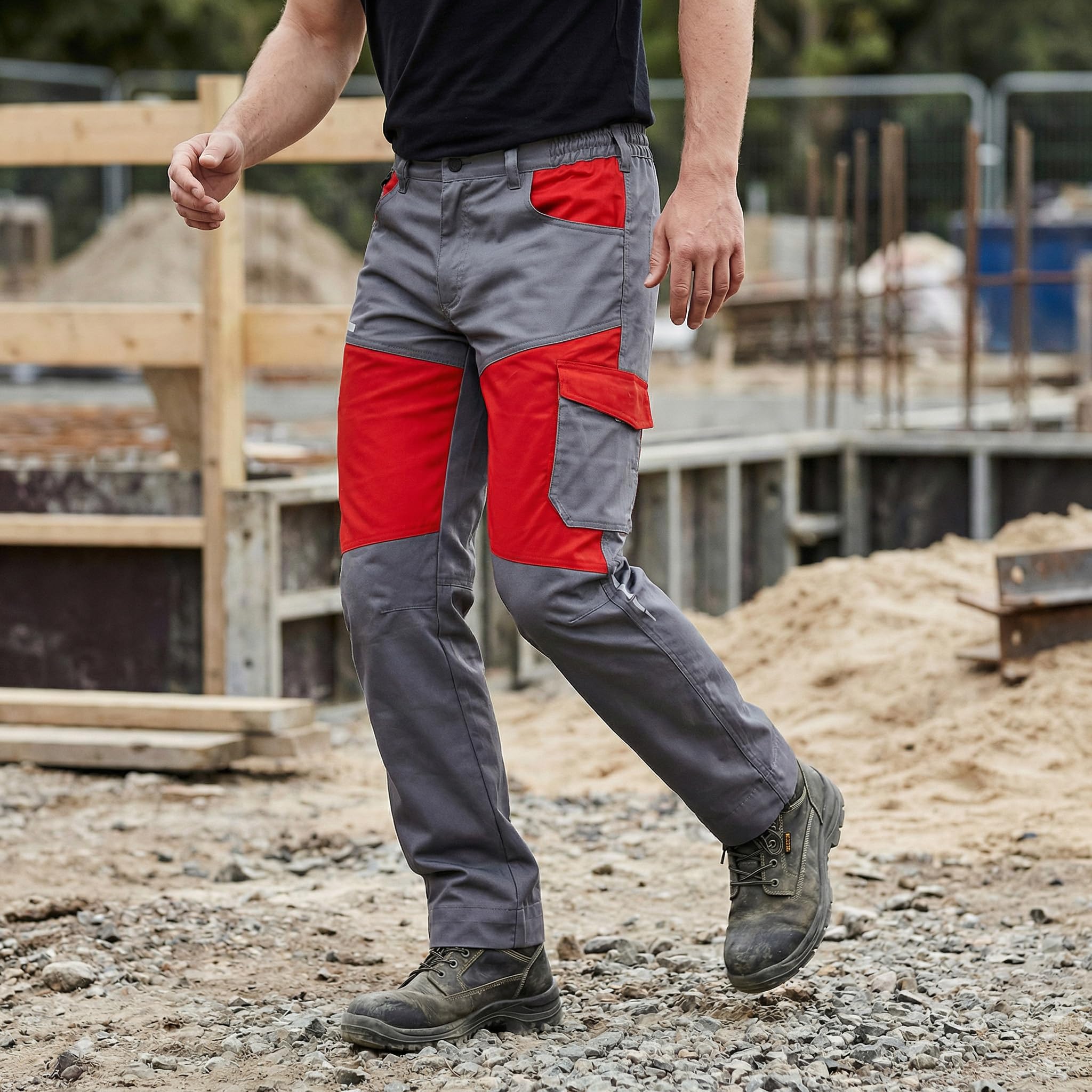 Stenso EOS Pantalon De Travail Homme - Pantalon Cargo Homme avec Deux Poches Avant, Poche Arrière, Poche Cargo, Ceinture Élastique, Fermeture Éclair YKK, Éléments Réfléchissants