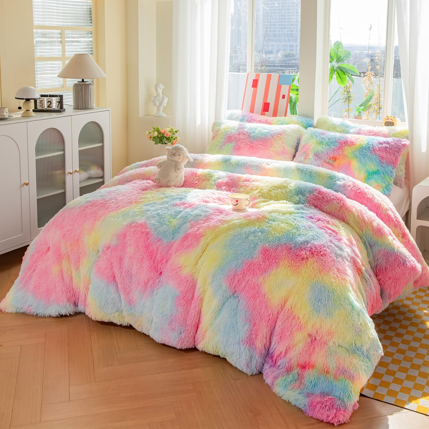 chovy Faux Fur Plush Tie-Dyed Pink Comforter Sets Twin/Full Size - Ultra Soft Shaggy Flannel Velvet Fluffy Fuzzy 3PC Bedding Set （Comforter x 1 Pillowcases x 2） - Image 4
