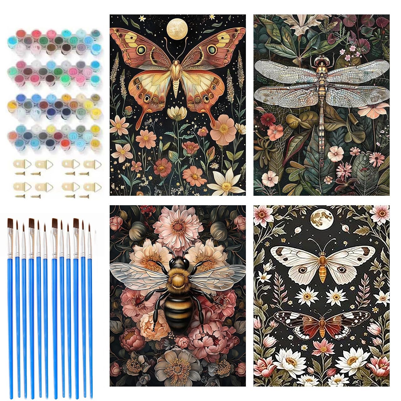Photo 1 of ICYANART 4 Pack Insect Paint by Numbers Kit for Adults