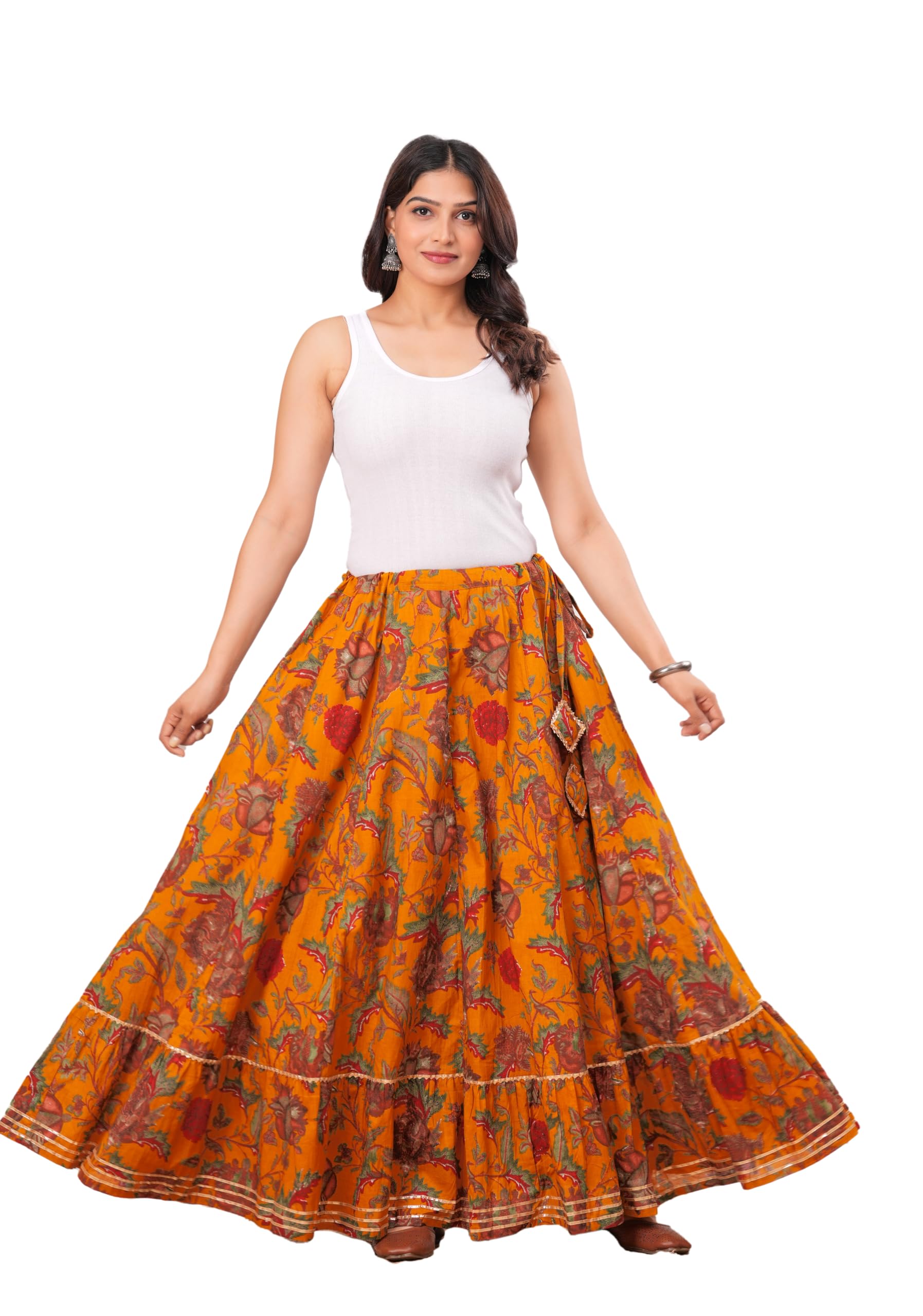 Women's Rayon Printed Flared Skirt(SK213Yellow)-picture-25