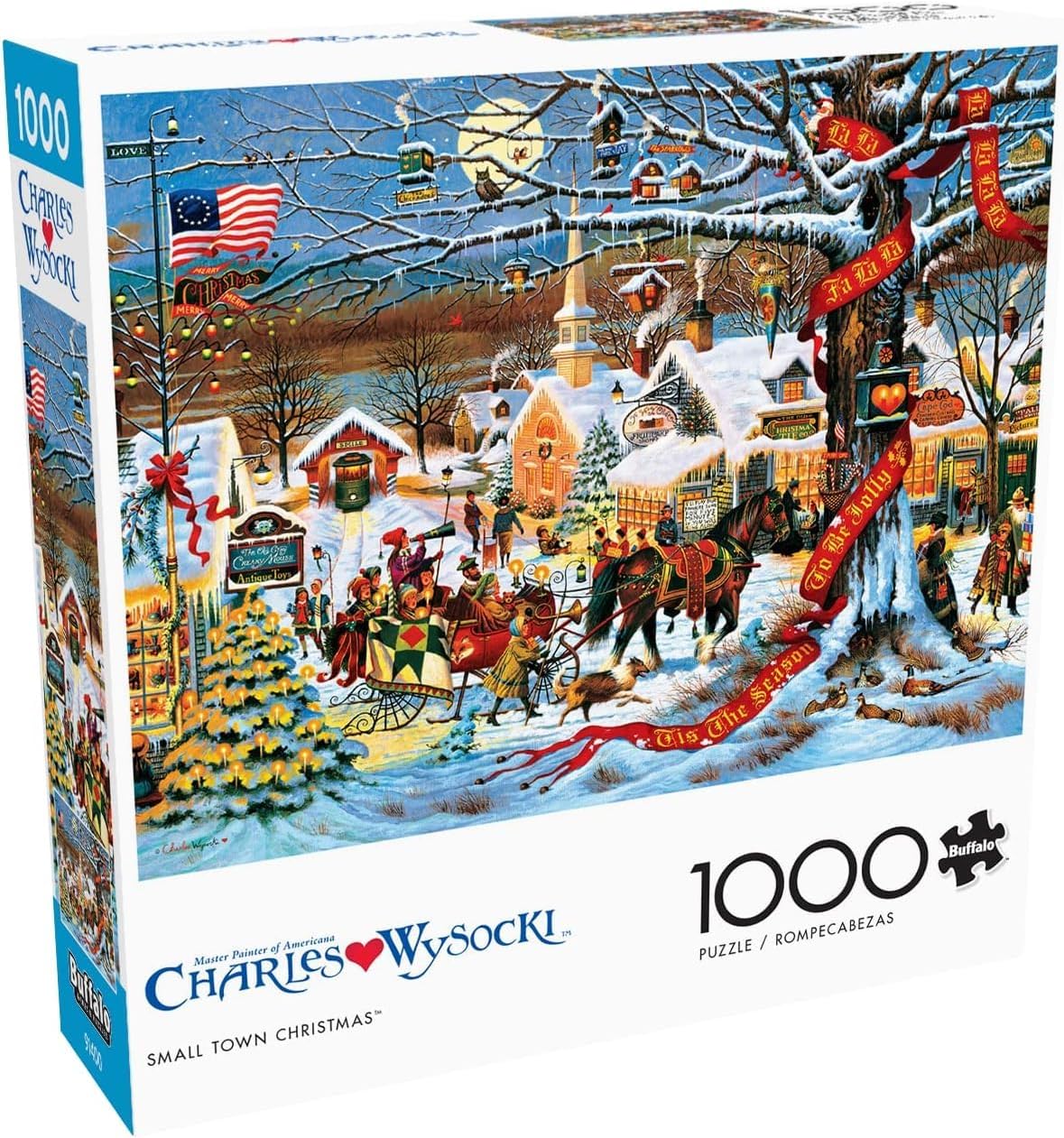 Buffalo Games - 1000 Piece Jigsaw Puzzle - Chrarles Wysocki Holiday Small Town Christmas - Challenging Holiday Scene Puzzles for Families and Adults