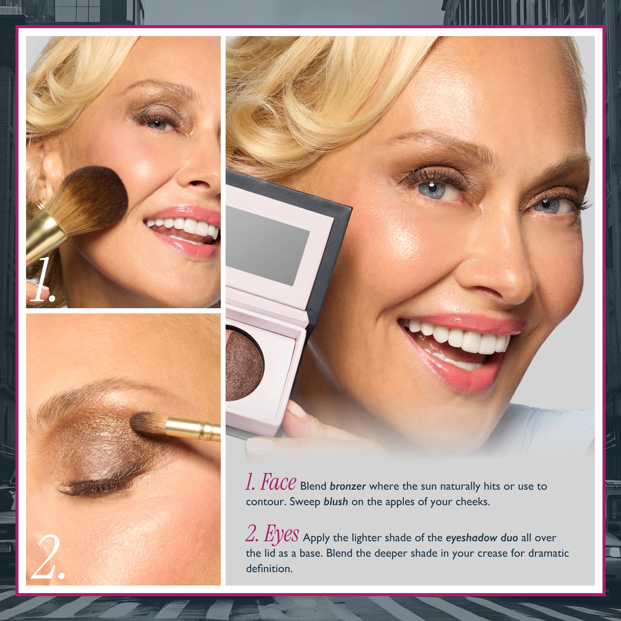 Laura Geller Beauty Geller's Greatest New York Minute - Tavolozza viso e occhi - Contiene fard, bronzer e ombretto duo, trucco facile da viaggio, compatto per pelli mature