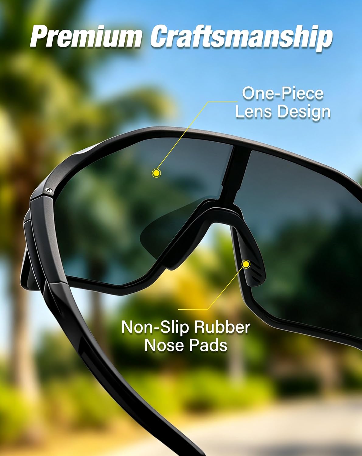Joopin Oversized Sports Sunglasses With Strap Polarized UV Protection | Wrap Around, TAC One-piece Shield Lens, Anti-slip Nose Pad, Driving, Running, Cycling, Hiking, Fishing, Boating, Skiing