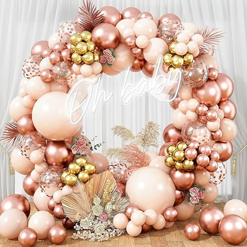 Kit de arco de guirnalda de globos de color rubor y oro rosa, 119 globos de color rosado melocotón, dorado, naranja pastel, oro rosa metálico y de