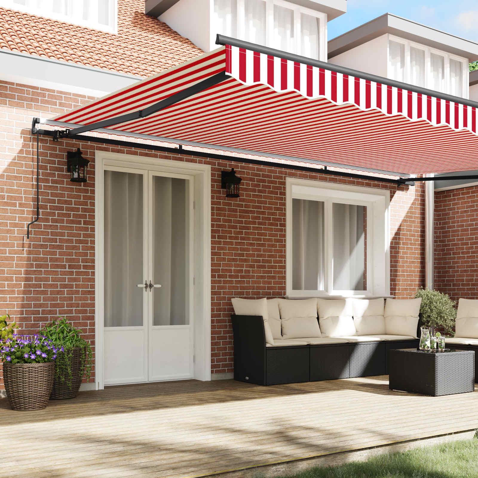 KKHOMEI Markise 500 x 300 cm Manuelle Gelenkarmmarkise mit Handkurbel Sonnenmarkise Kassettenmarkise Wasserdicht Gelenkmarkise Terrassenmarkise Alu PU-Beschichtung Garten