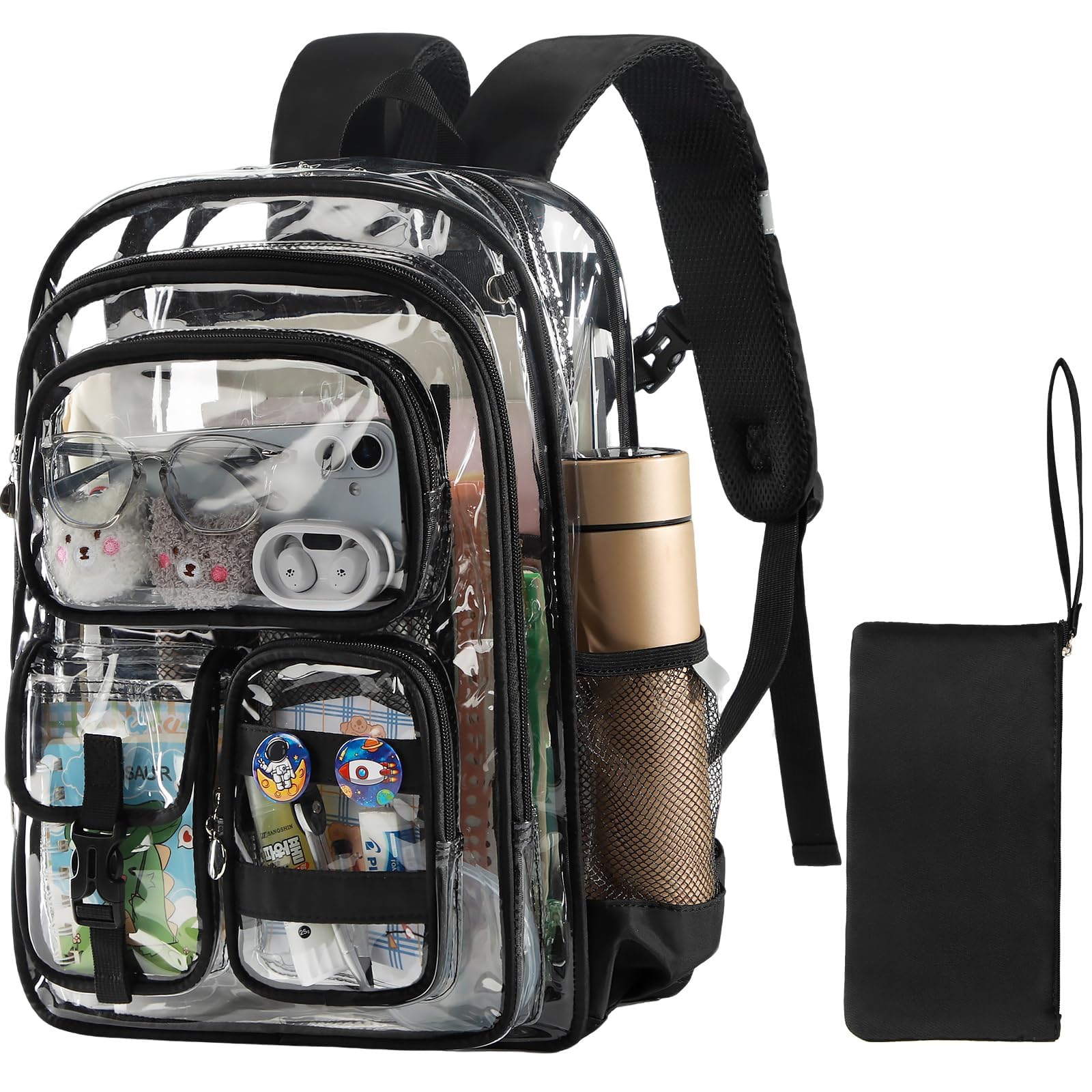 Unineovo Clear Backpack, 17 inch Transparent Backpacks with Accessories, School Bag for Teen Boys Girls,Clear Laptop Bags for Elementary High School