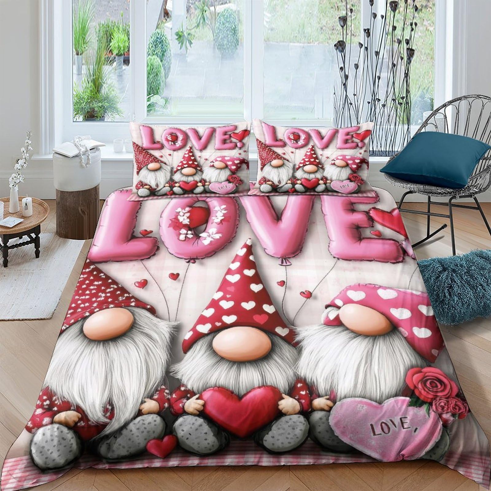 Ctjqhvkz Style-3 3D Printed Love Gnome Fitted Sheet Microfiber Heart Cartoon Bed Cover Anti-Slip Easy Care For Bedroom Guest Room Decor Single（135X200cm）
