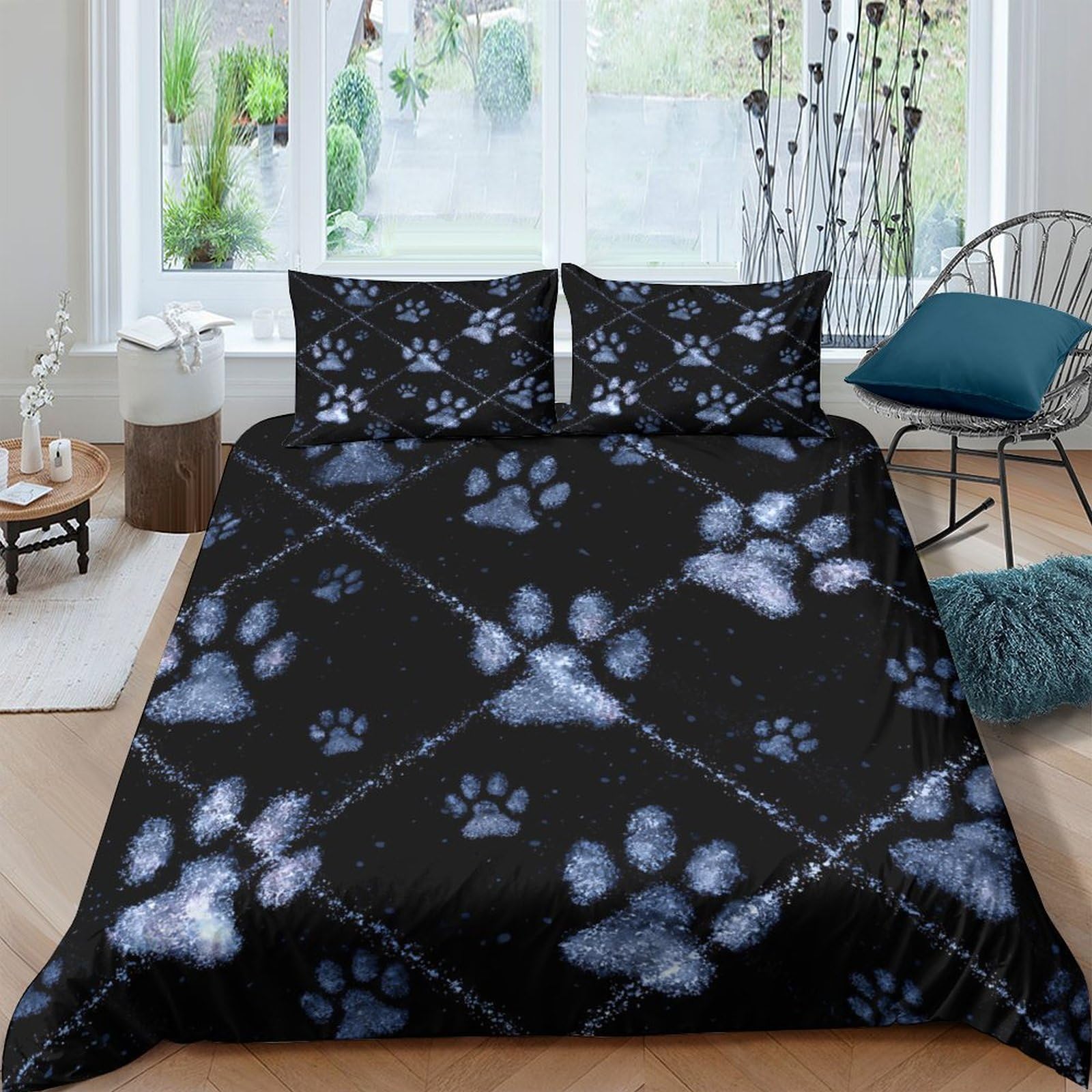 Ctjqhvkz Style-9 3D Printed Black Paw Pattern Fitted Sheet Microfiber Soft Anti-Slip Bed Cover For Bedroom Guestroom Decor Easy Care Single（135X200cm）