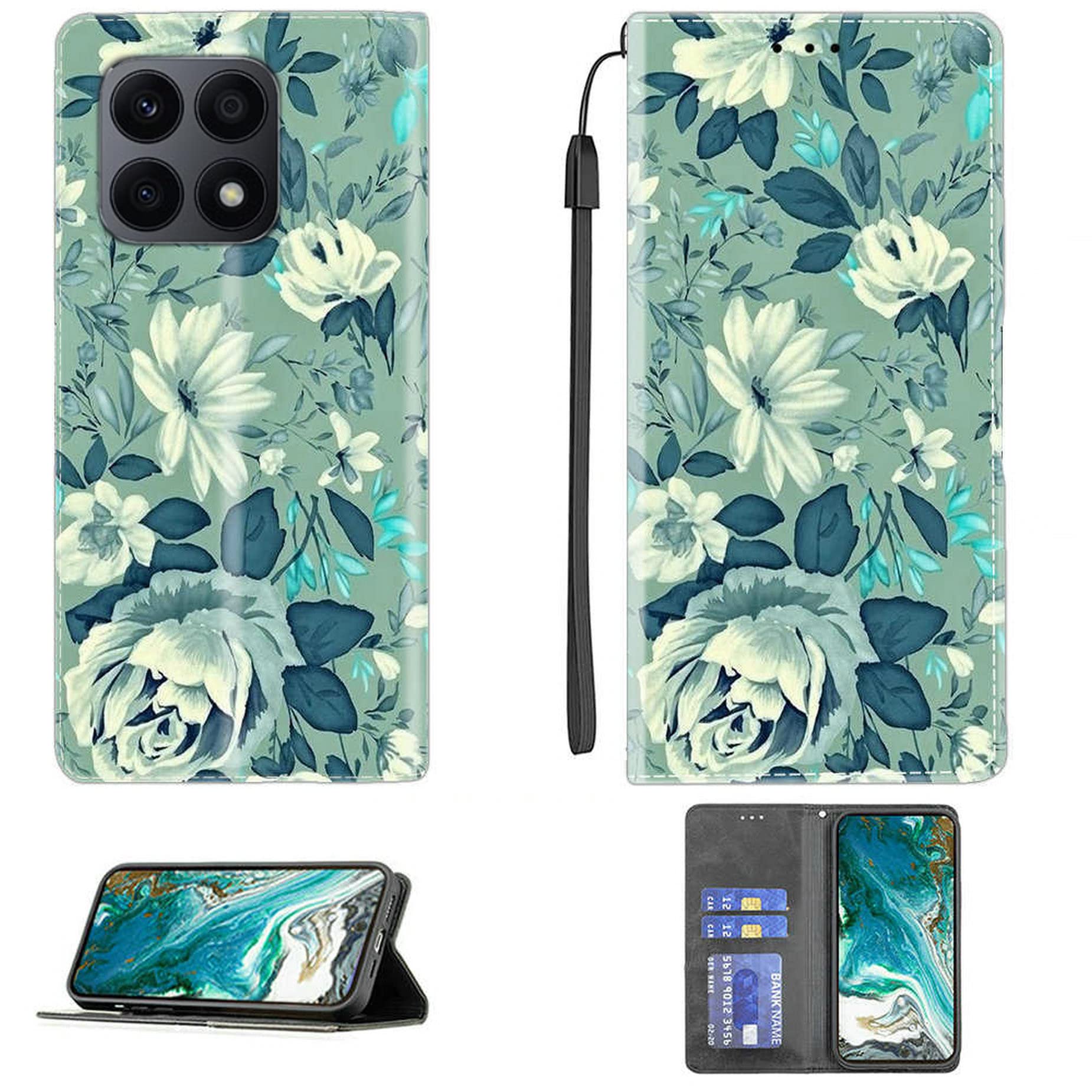 Aroepurt Case for Honor X8a Case Compatible with Honor X8a Phone Case Cover PU Leather Kickstand Magnetic Wallet Case CPT1