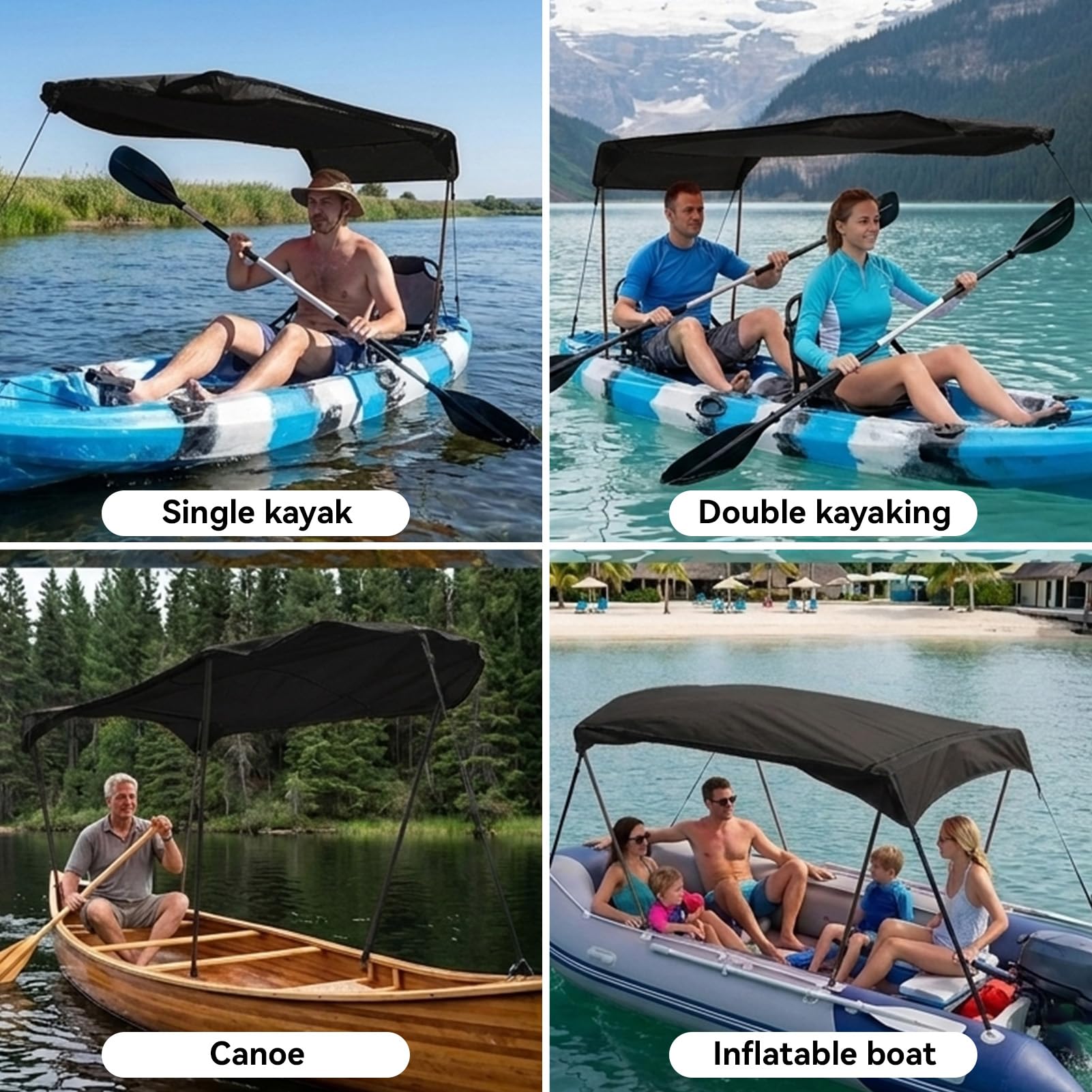 Cyrank Canopy d'ombre de Kayak, Parapluie Pliable de Kayak Portable Parasol auvent de Bateau de Tissu d'Oxford pour la pêche de canoë de Bateau Fou