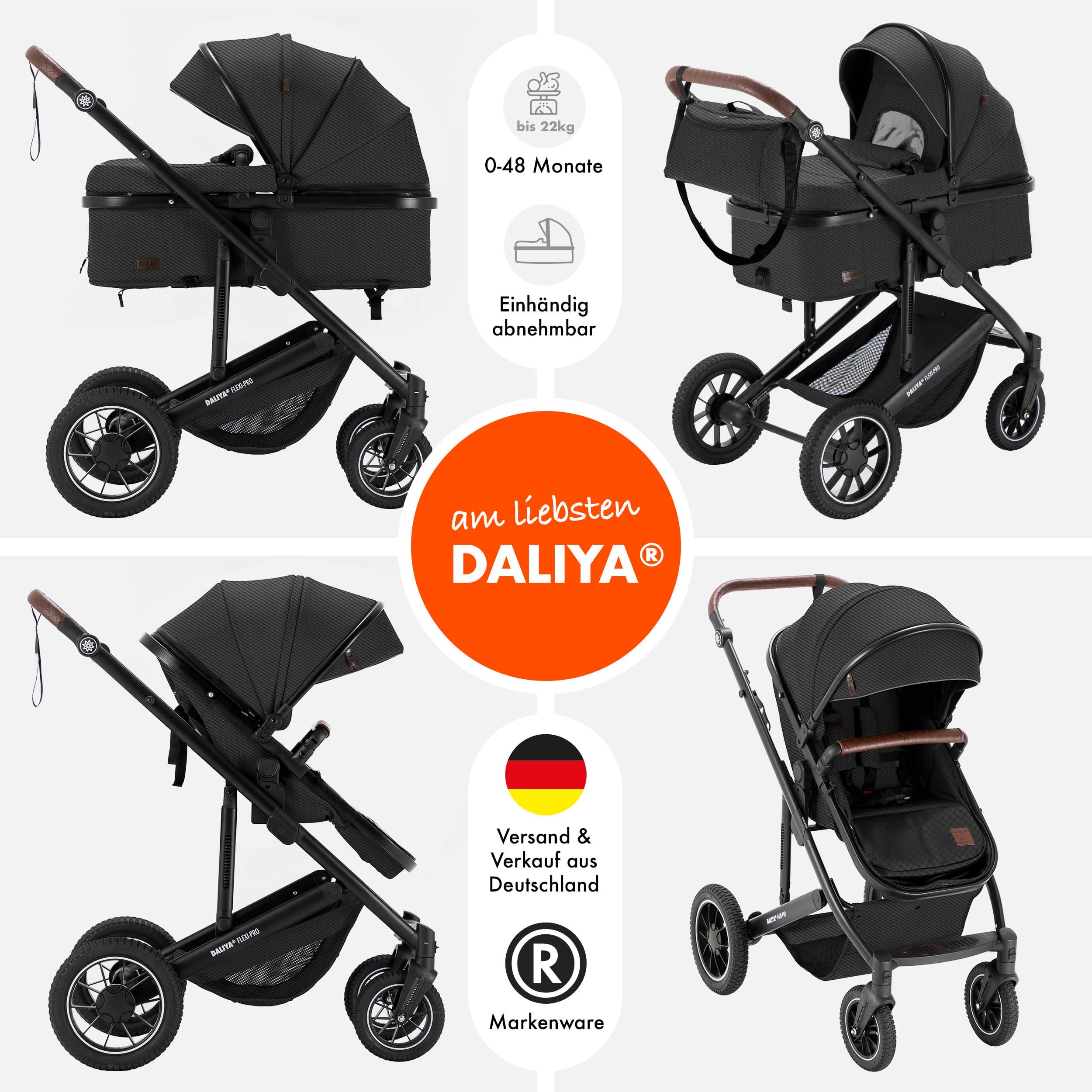 Daliya® FLEXI-PRO M 2 in 1 passeggino combinato e passeggino – Set XXL – Passeggino da viaggio con una sola mano, protezione dalle intemperie, seggiolino sportivo, borsa fasciatoio, tavolo da gioco