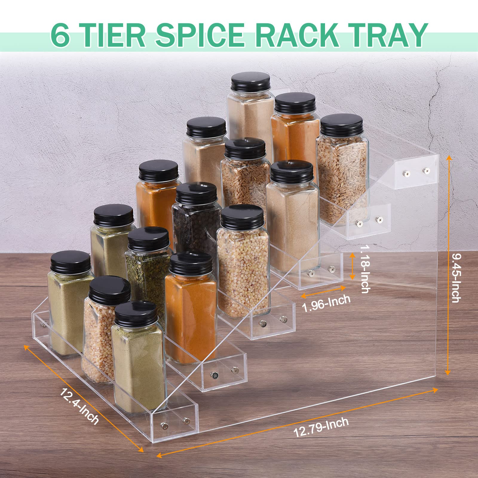 sourcing map Acrylique Épices Rack, 6 Tier Épices Tiroir Organisateur Étagère Assaisonnement Bocal Rack Convient pour Cuisine Comptoir, Armoire, Garde-manger, Placard, Clair