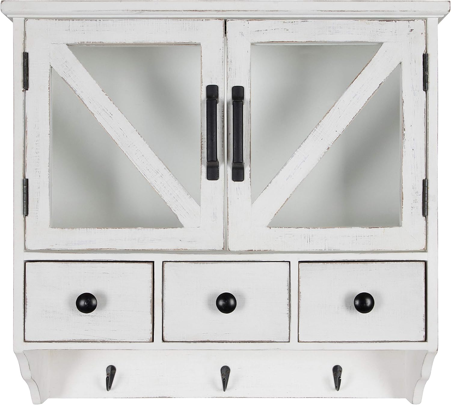 Up To 60% OFF Kate and Laurel Hutchins Decorative Rustic Wood Wall Cabinet, 21 x 6 x 20, White, Farmhouse Decor Organizer with Magnetic Doors and Three Pull-Out Drawers Up To 40% OFF Kate and Laurel Hutchins Decorative Rustic Wood Wall Cabinet, 21 x 6 x 20, White, Farmhouse Decor Organizer with Magnetic Doors and Three Pull-Out Drawers