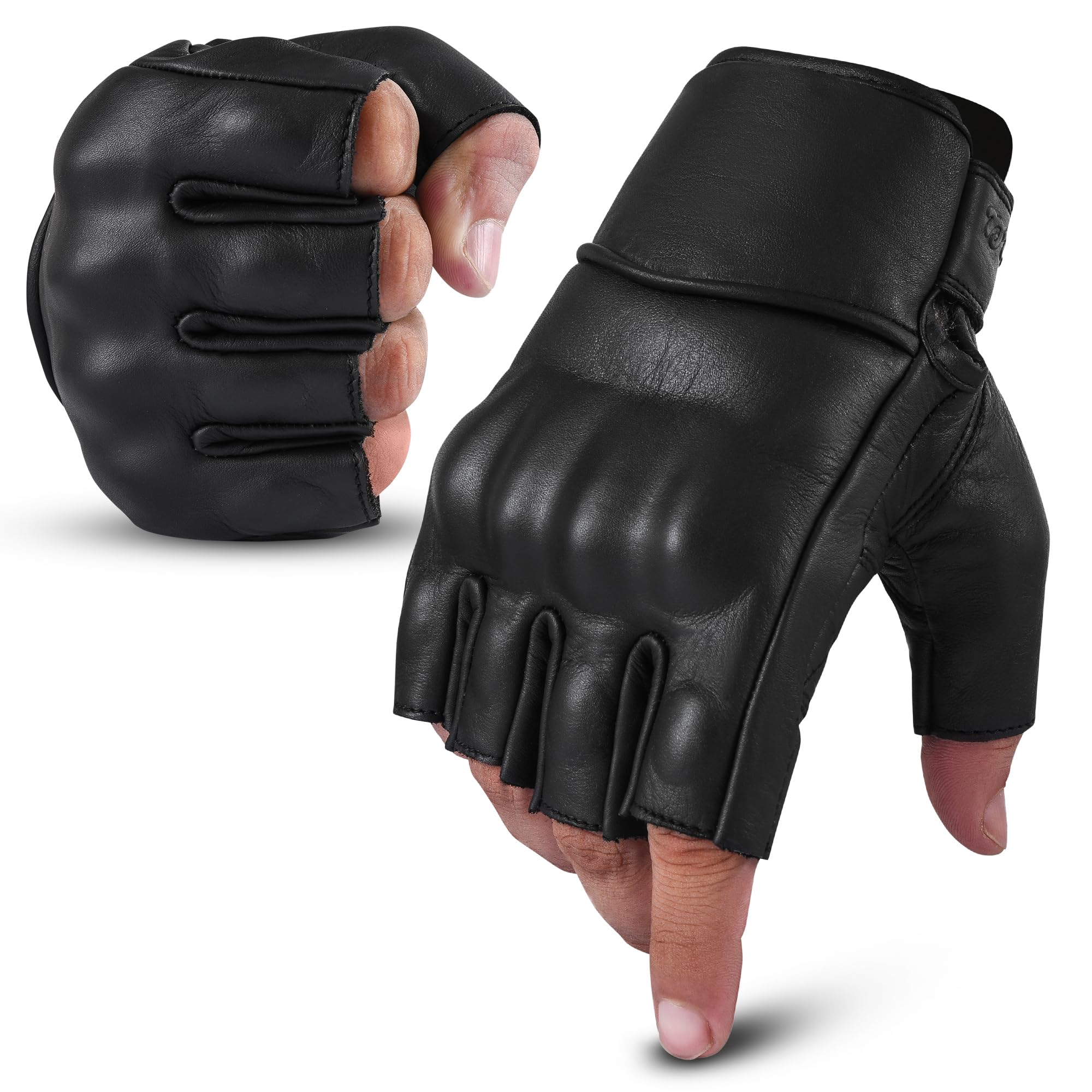 aasportx Motorcycle Gloves - Men's Leather Motorbike Gloves with Touchscreen Function - Non-Slip Pads for Men & Women