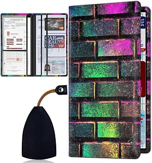 Car Registration and Insurance Holder, Car Documents Holder with Magnetic Shut, Waterproof Vehicle Glove Box Organizer for Driver License Women/Men, Neon Brick Wall Auto Accessories Cards Case