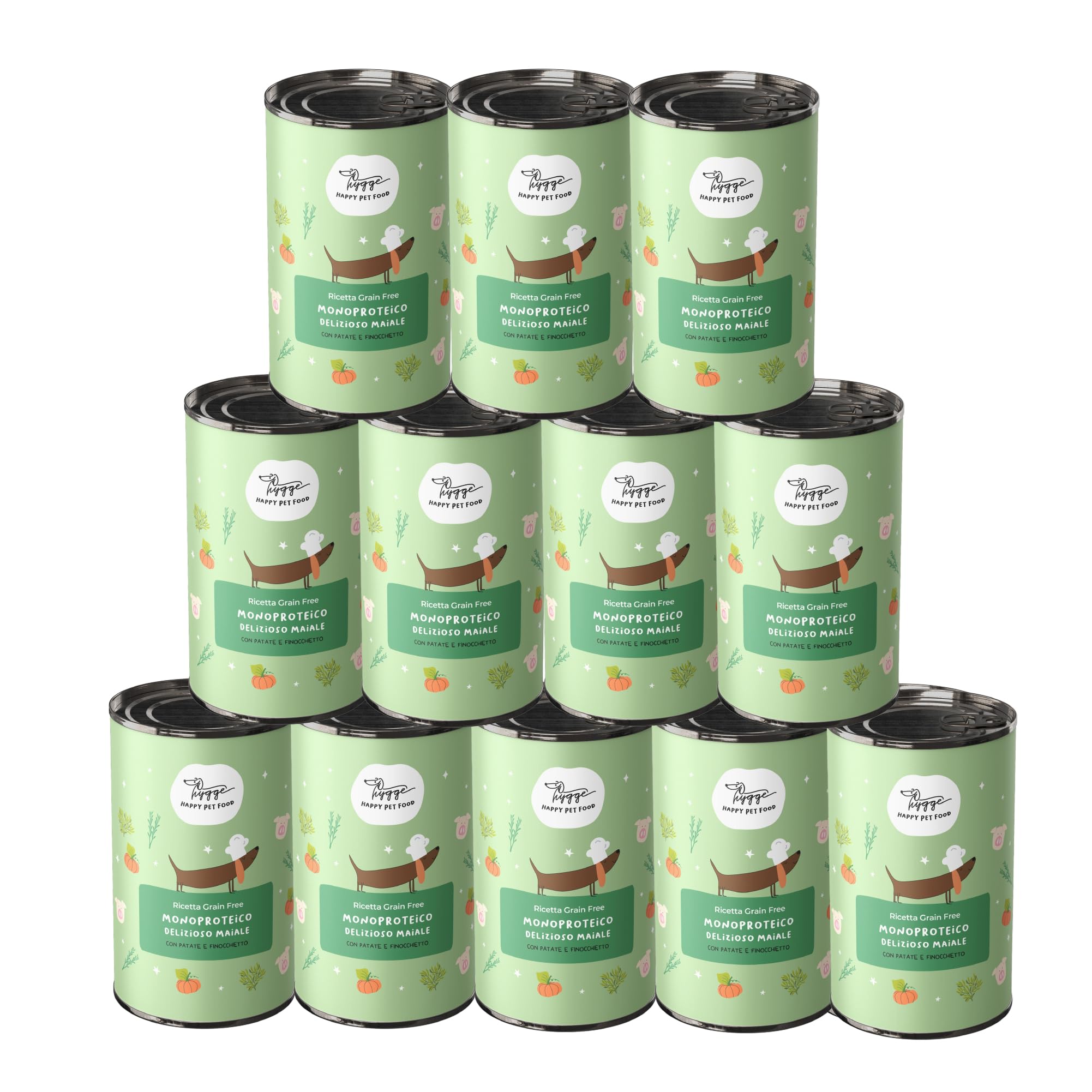 Hygge Dog Cibo Umido per Cani Monoproteico al Maiale | Con Patate e Finocchietto | Cibo Per Cane Adulto | Senza Cereali, Ideale per Dogs Sensibili | Prodotto in Italia | 12 x 400g