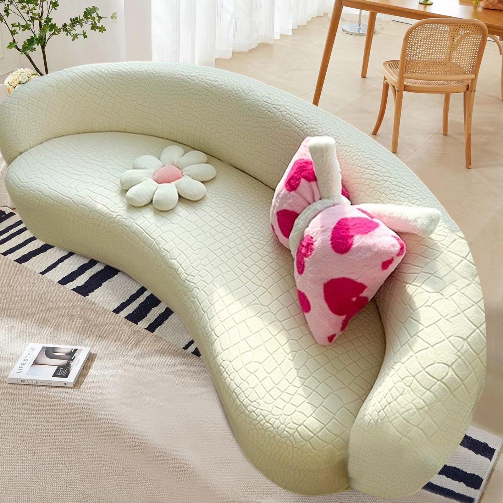 ZHUIYUAN Semi-Circular Curved Sofa Cover, High Stretch Sofa Cover with Elastic Bottom, Curved Couch Cover Non-Slip Modern Cloud Sectional Sofa Slipcover