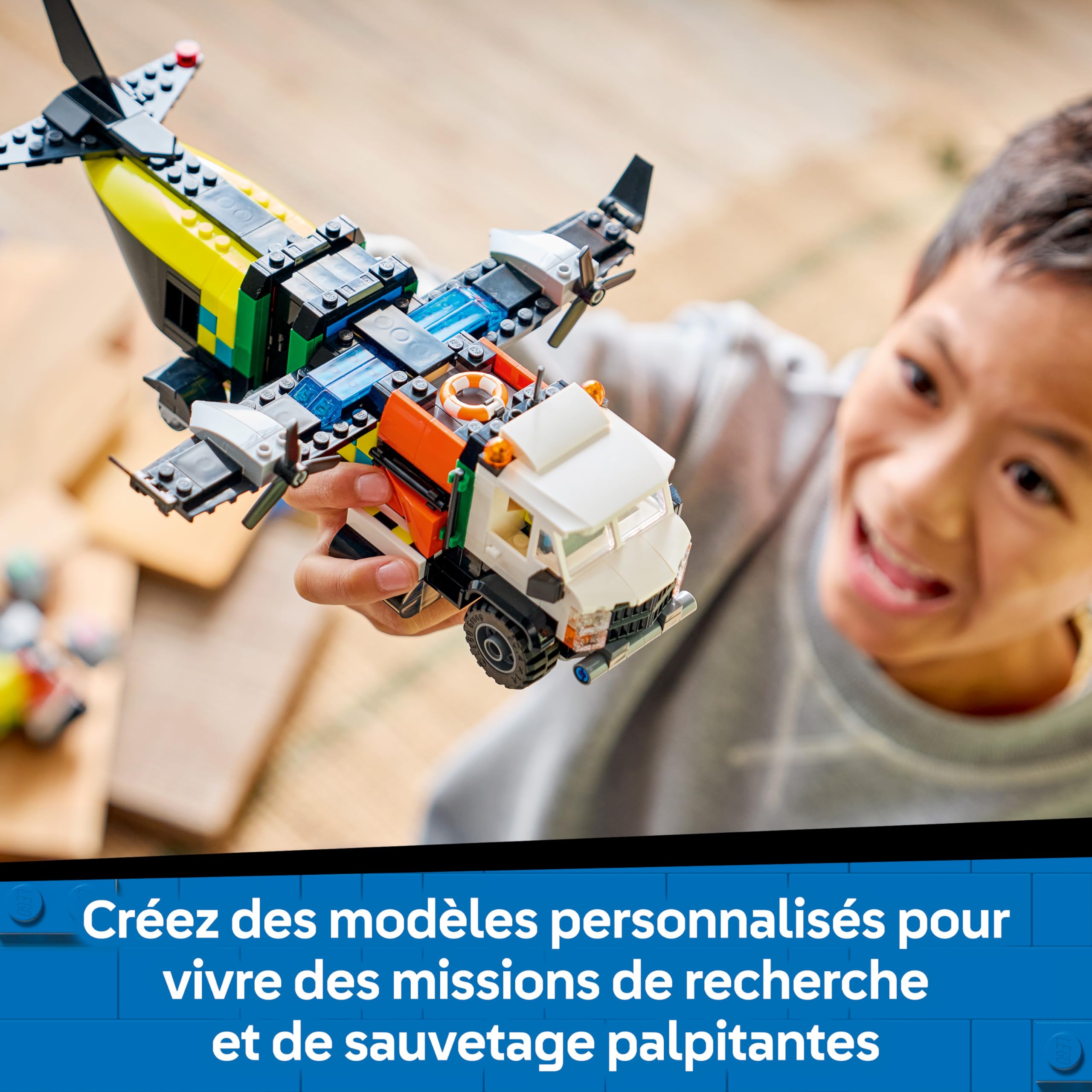 LEGO City 3-en-1 Avion, Camion d’Assistance et Aéroglisseur Modulable - Jeu de Construction - Maquettes de Véhicules de Secours à Combiner - 3 Minifigurines - Idée Cadeau STEM pour Garçon 7 Ans 60505
