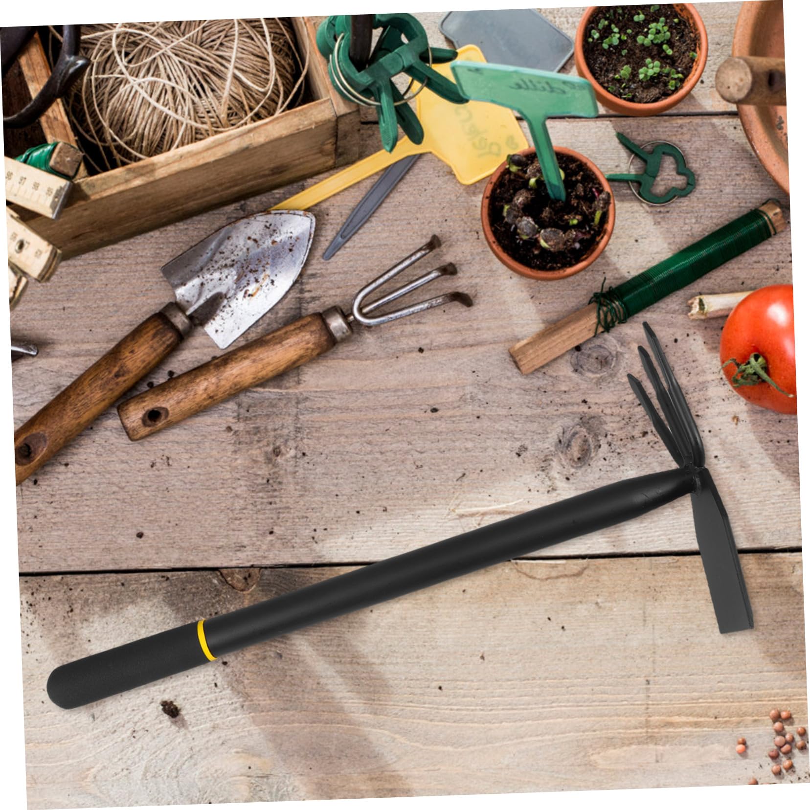 Happyyami Attrezzo da Giardino in Acciaio al Manganese, Utensile Portatile a 2 Teste, Monoblocco, Alta Resistenza, per Trapianto e Diserbo in Orto