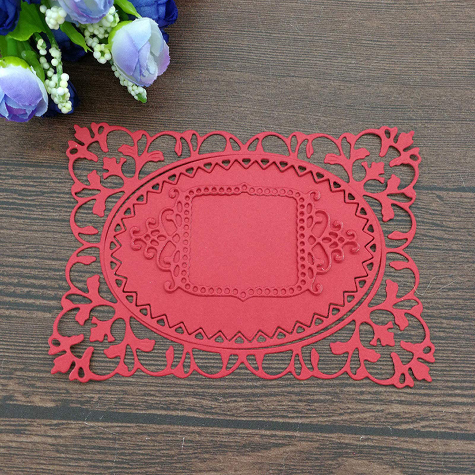 INFUNLY Fustelle in metallo con bordi a forma di fiore, per realizzare biglietti, fustelle rotonde e rettangolari, con bordo in pizzo, per fai da te, album fotografici, decorazioni artigianali