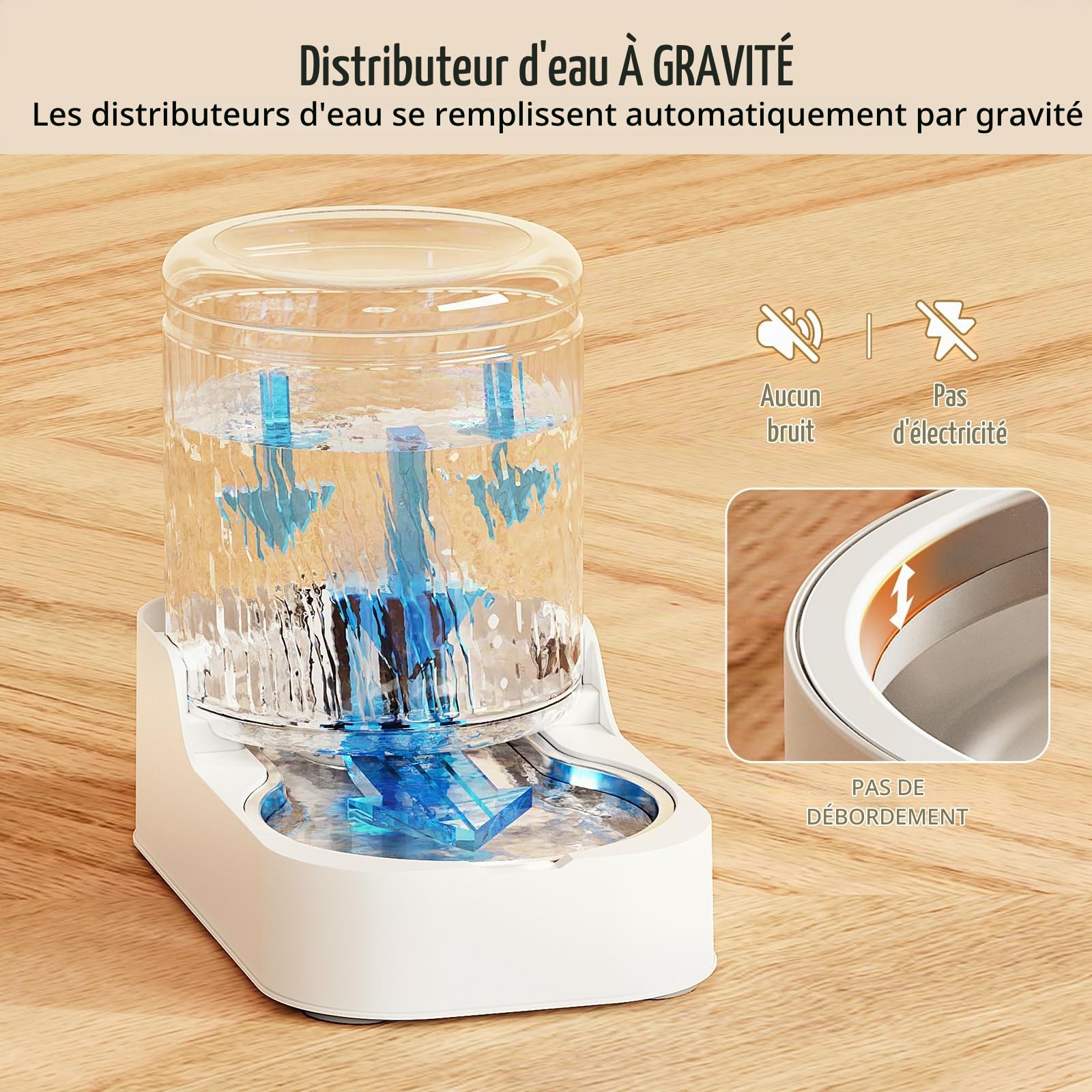 JUNSPOW Distributeur d'eau Automatique pour Chat avec Bol en Acier Inoxydable, Distributeur d'eau réglable pour Chats et Chiens | Distributeur d'eau réglable pour chiens et chats