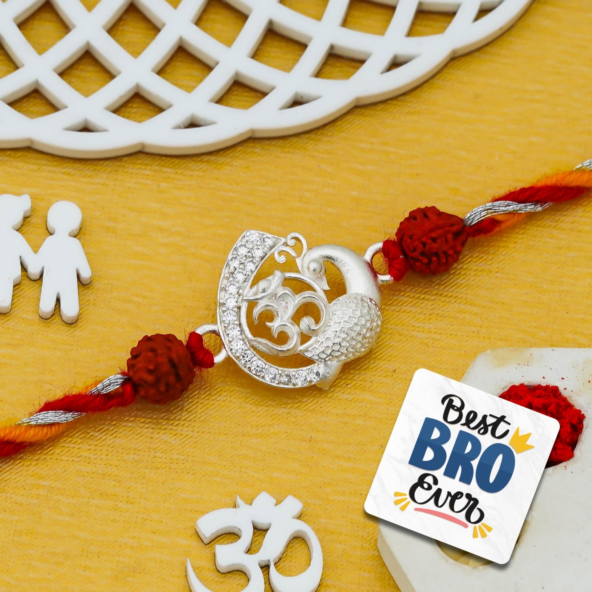 eCraftIndia Om Peacock Rudraksha Rakhi for Brother | Raksha Bandhan Rakhi for Bhai Bhaiya | Best Bro Ever Fridge Magnet | Roli Chawal Pack-image-24