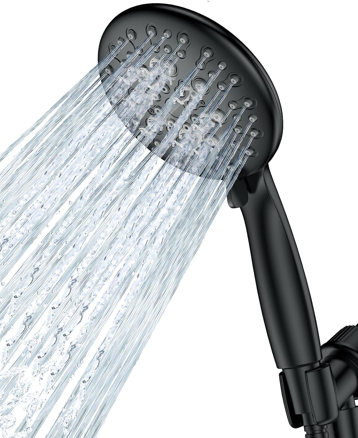 JDO Shower Head with Handheld, 6 Spray Settings High Pressure Hand Held Shower Head, 4.3" High Flow Rain Showerhead Set with Extra Long 59" Stainless Steel Hose and Adjustable Bracket(Matte Black)
